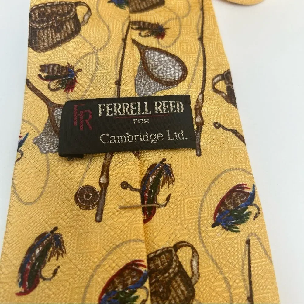 Ferrell Rees for‎ Cambridge Ltd. Yellow Gold Fly Fishing Silk Tie